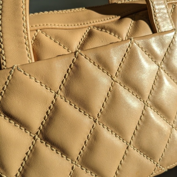 Auth. Chanel Beige Lambskin Wild Stitch Bowling Bag/Shoulder Bag - Picture 8 of 15